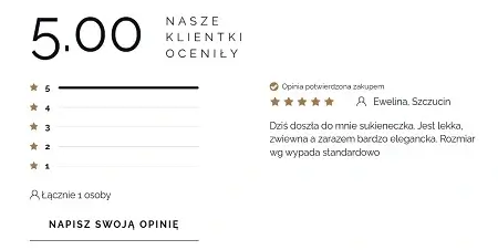 Sekcja opinii klientów na karcie produktu w sklepie internetowym z oceną gwiazdkową i polem do dodania recenzji.