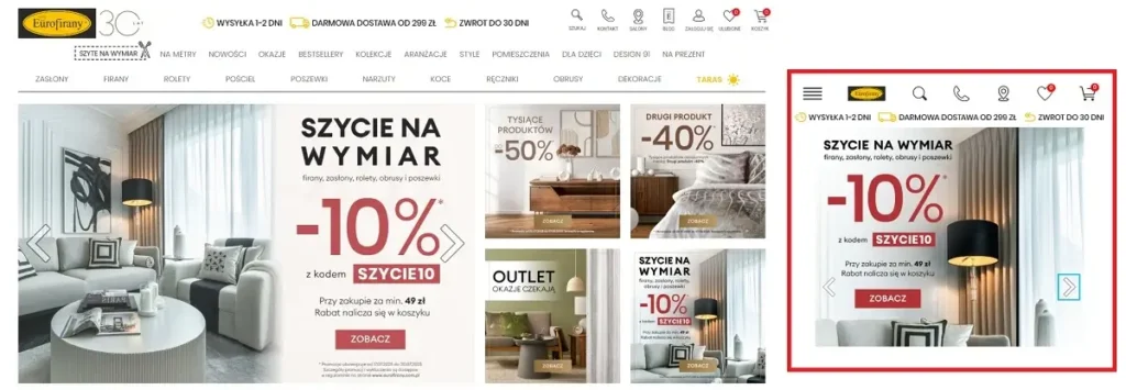 Strona internetowa dostosowująca się do dwóch różnych ekranów: monitora i telefonu. Ilustruje responsywność strony.