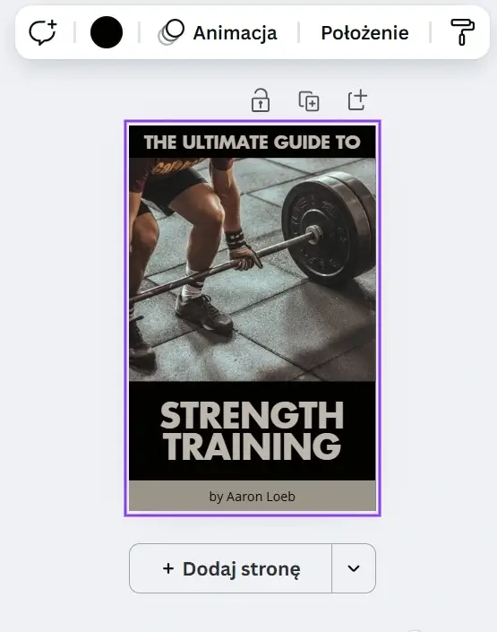 Okładka e-booka z dużym napisem "Strength Training" i zdjęciem osoby ćwiczącej ze sztangą.